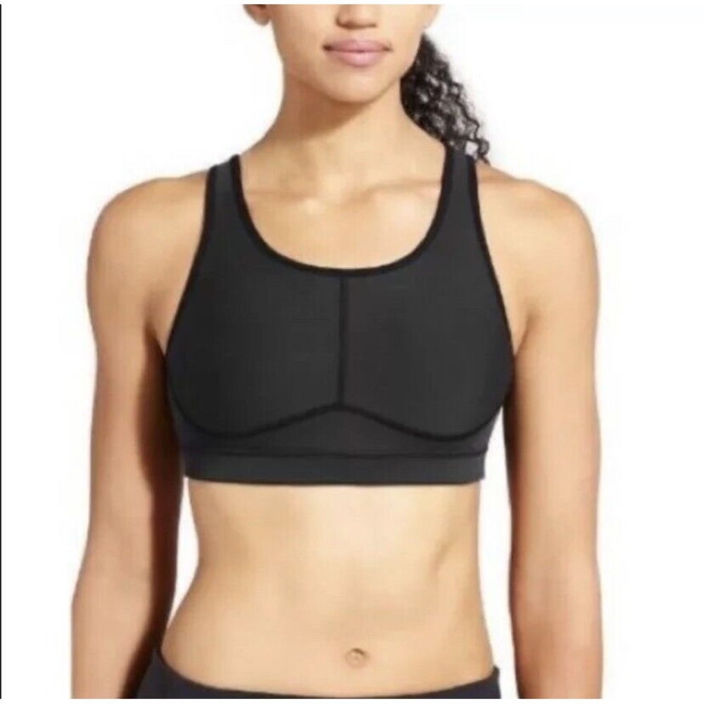Athleta Sculptek Stealth Black‎ Sports Bra Size L High Impact Racerback Support